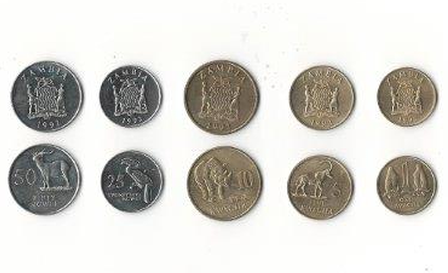 Zambia 5 Coins 1,5,10,25,50 Kwacha